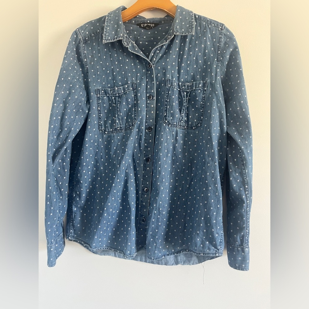 Express Blue Denim Shirt with White Dots